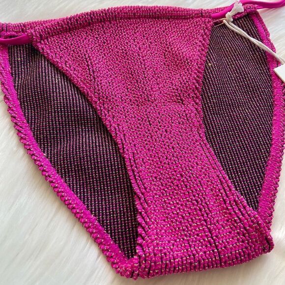 NWT Good American Always Fits Metallic Swim Bottoms in Fuchsia Pink - Picture 3 of 11